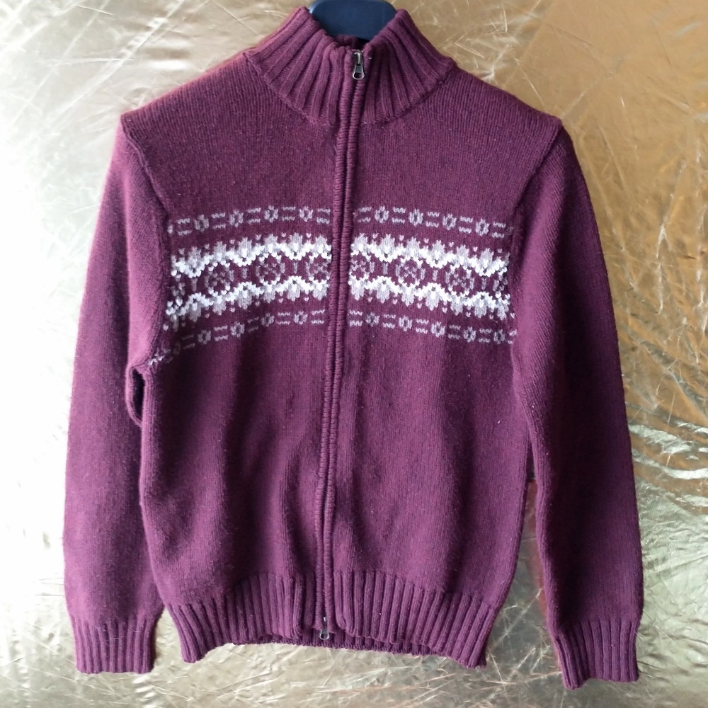 Ruff Hewn Men's Full Zip Sweater, burgundy, size M